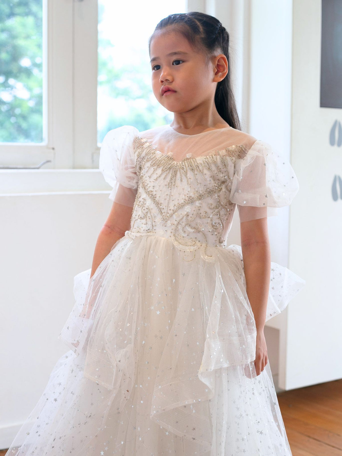 Eloise White Sequin Sleeved Ball Gown (Loved)