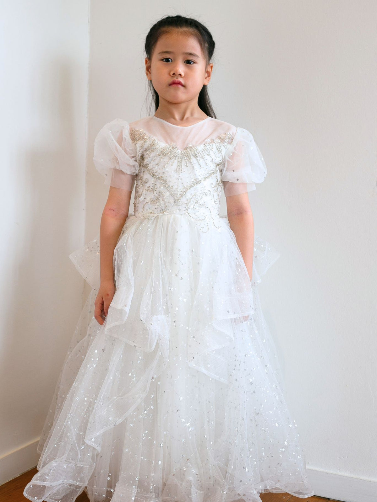 Eloise White Sequin Sleeved Ball Gown (Loved)