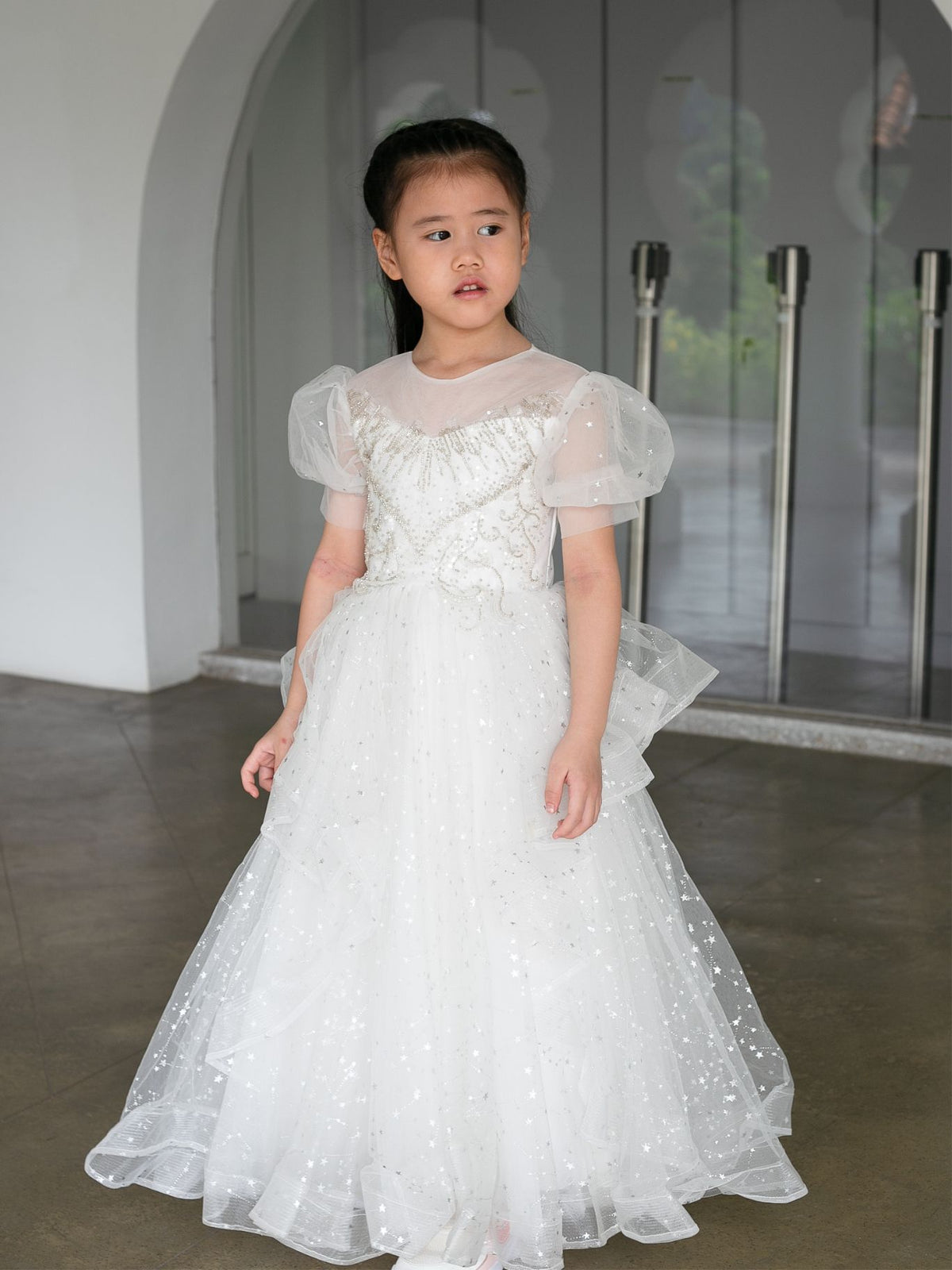 Eloise White Sequin Sleeved Ball Gown (Loved)