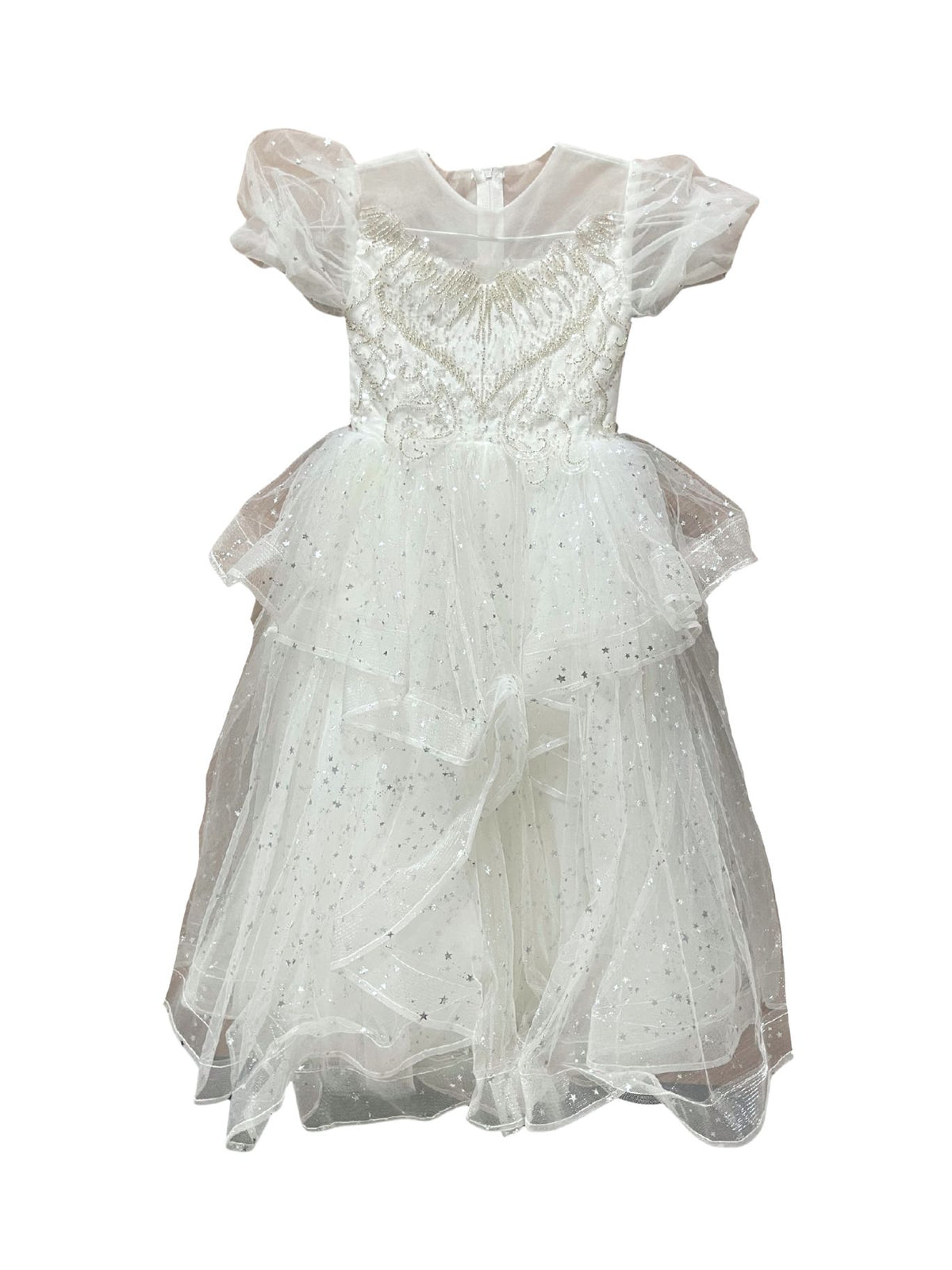 Eloise White Sequin Sleeved Ball Gown (Loved)