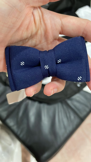Octavius Navy Striped Double Bow Tie