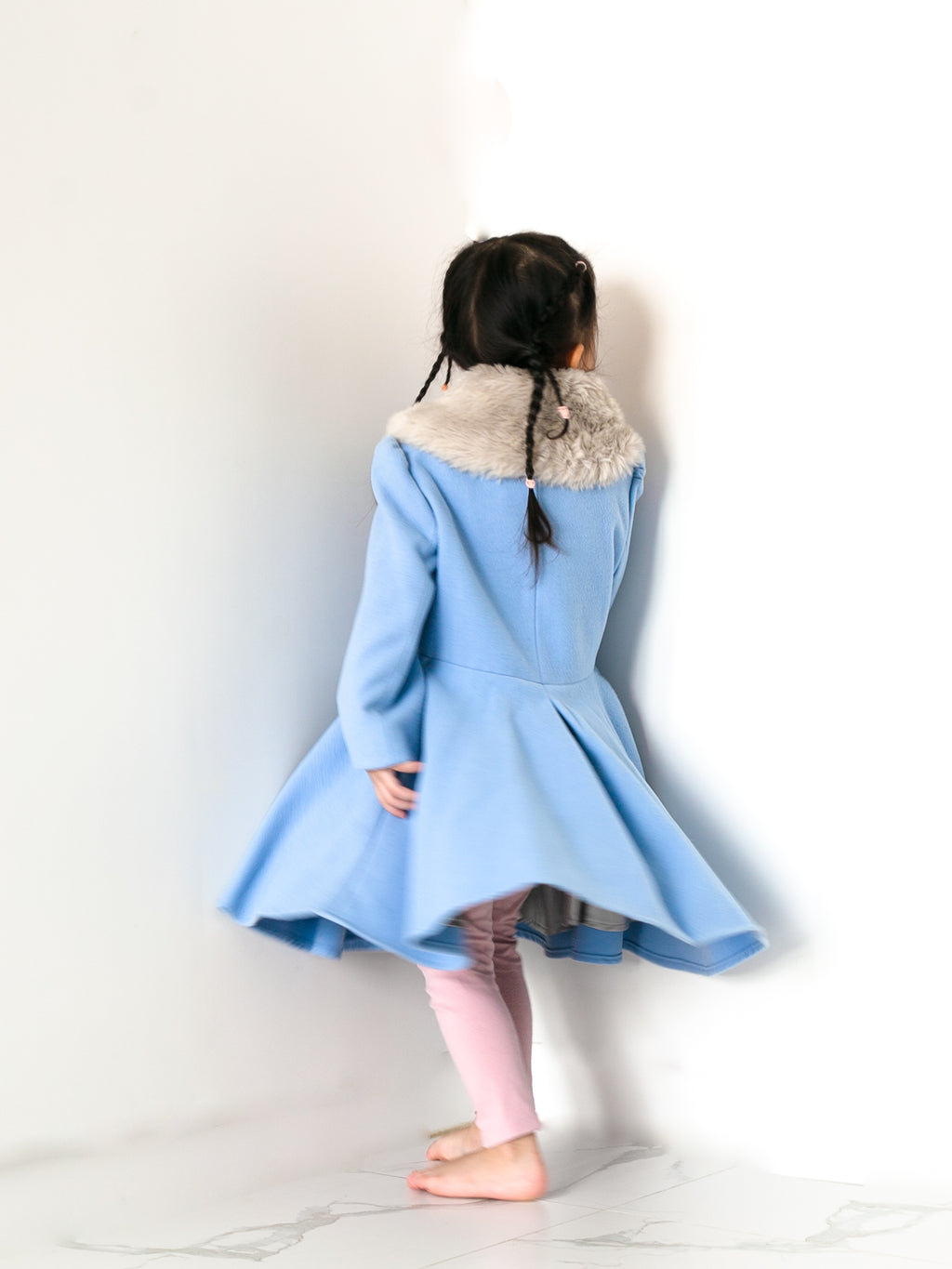 Aurora Light Blue Faux Fur Trench Coat