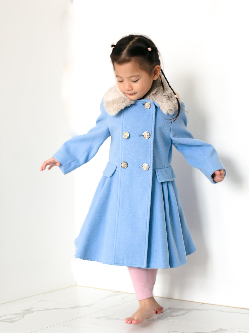 Aurora Light Blue Faux Fur Trench Coat