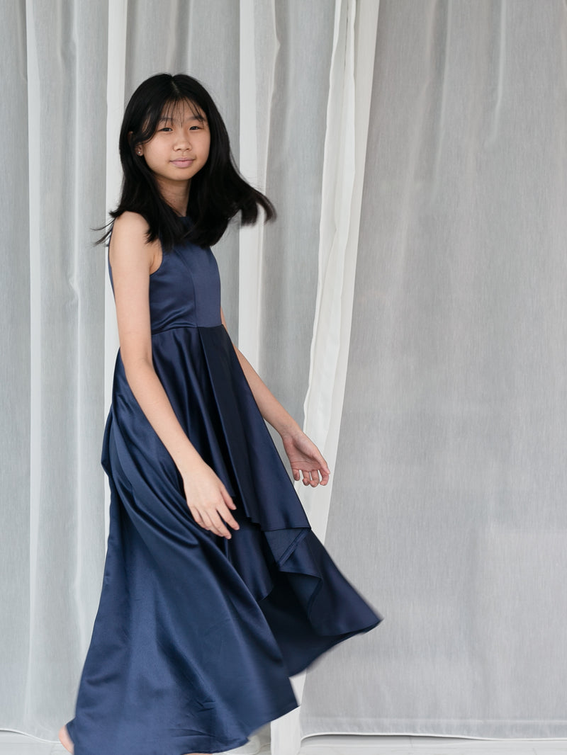 Norah Navy Satin Gown