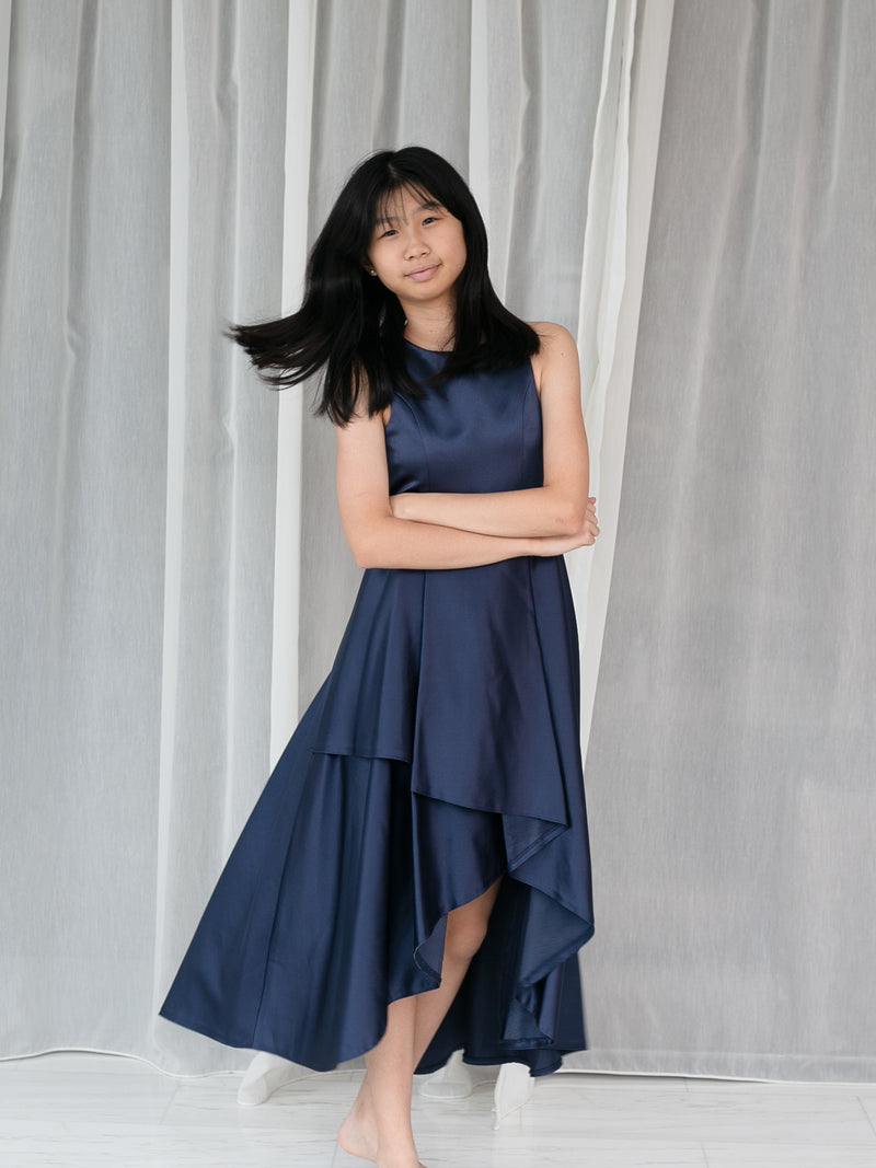 Norah Navy Satin Gown