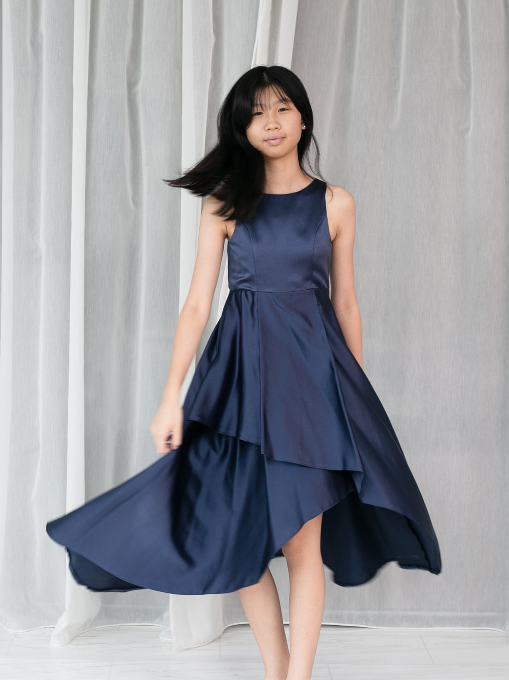 Norah Navy Satin Gown