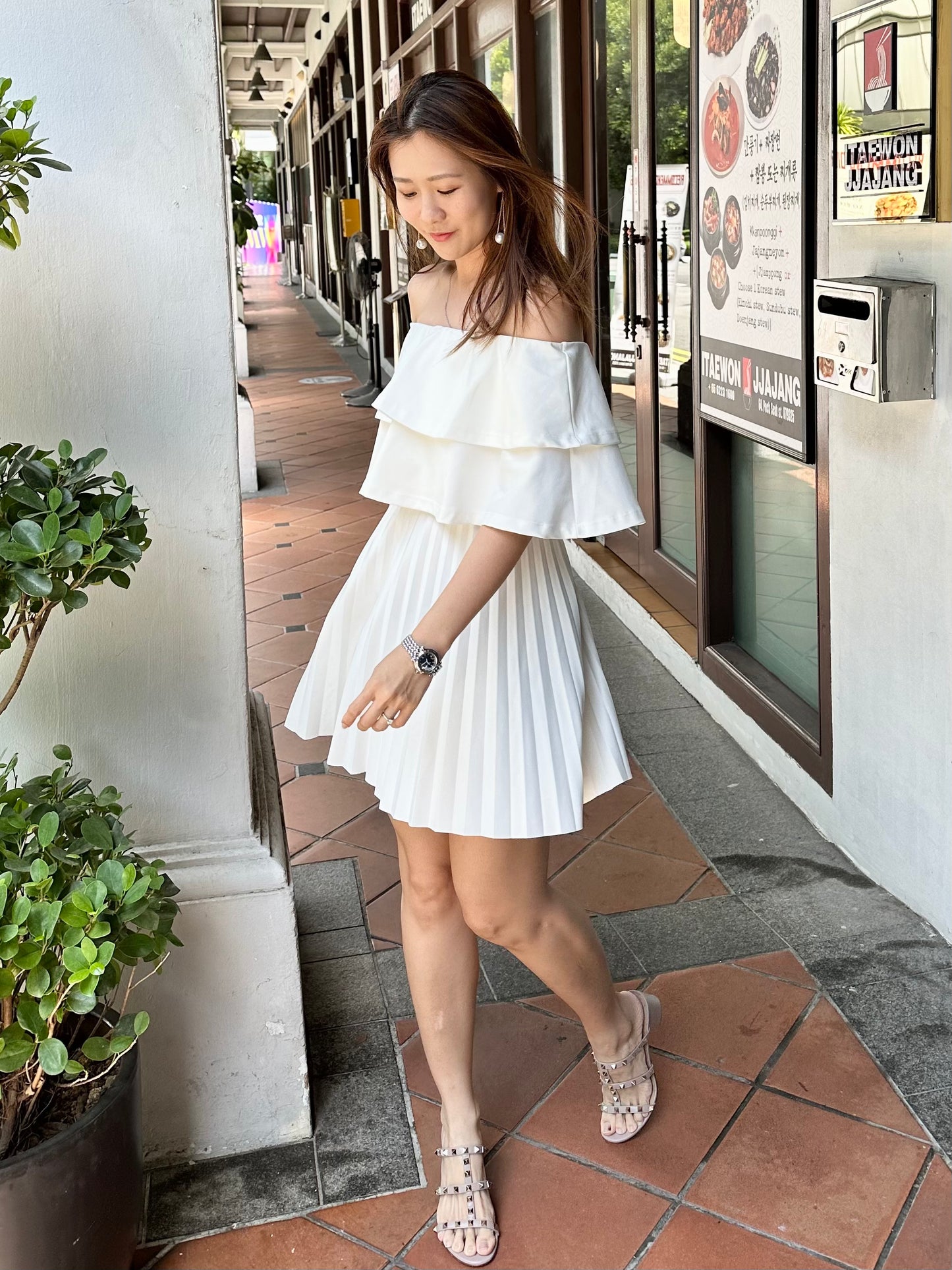 Xena Pleated Off Shoulder Dress (Loved)