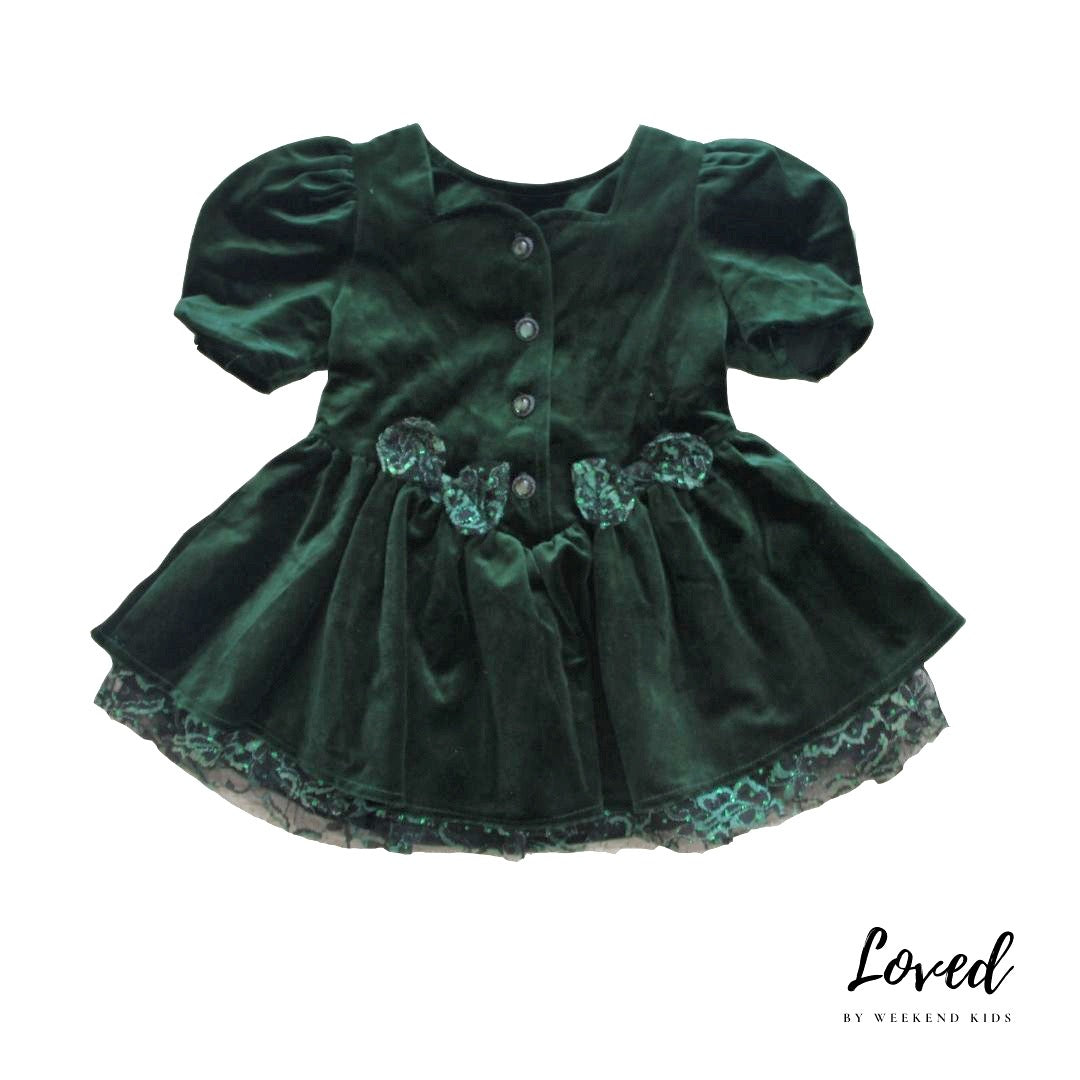 Demelza Vintage Velvet Green Dress (Loved) Weekend Kids Demelza Vintage Velvet Green Dress (Loved) Weekend Kids