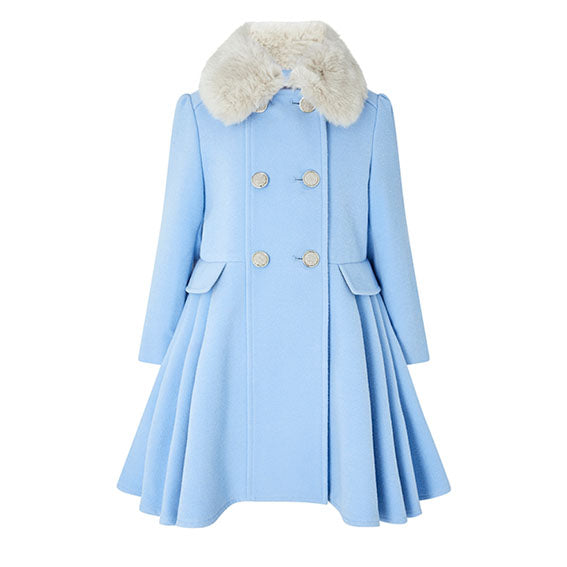 Aurora Light Blue Faux Fur Trench Coat